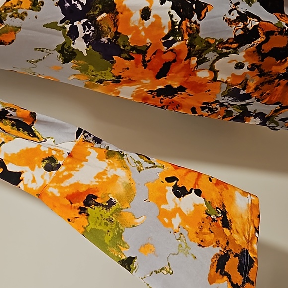 veronicam blue gray orange black floral print mini dress bell sleeve Small EUC - Picture 7 of 7